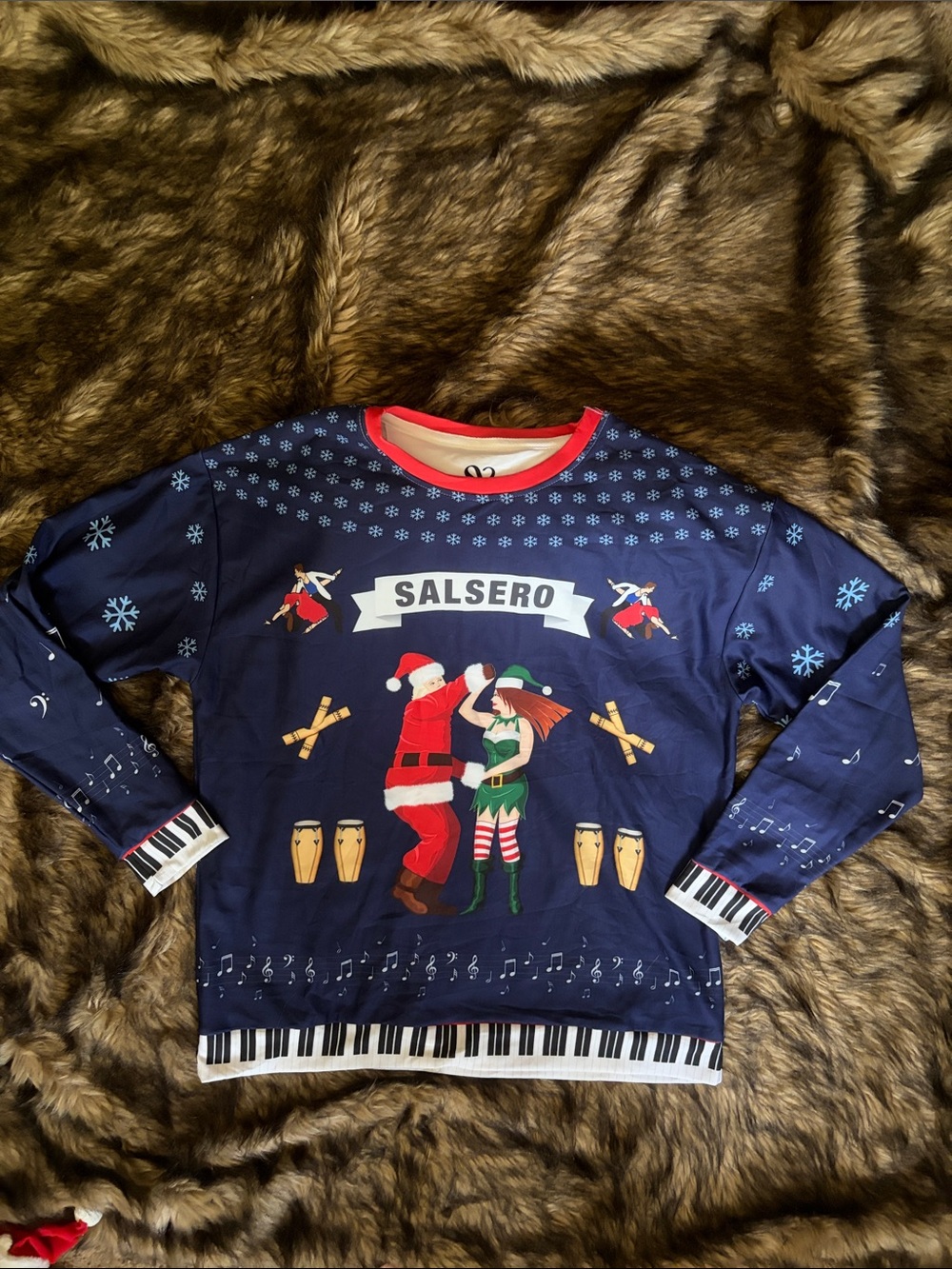 Christmas Sweater Printed Sweatshirt - Salsa Dancers Music Notes Men’s Size XL